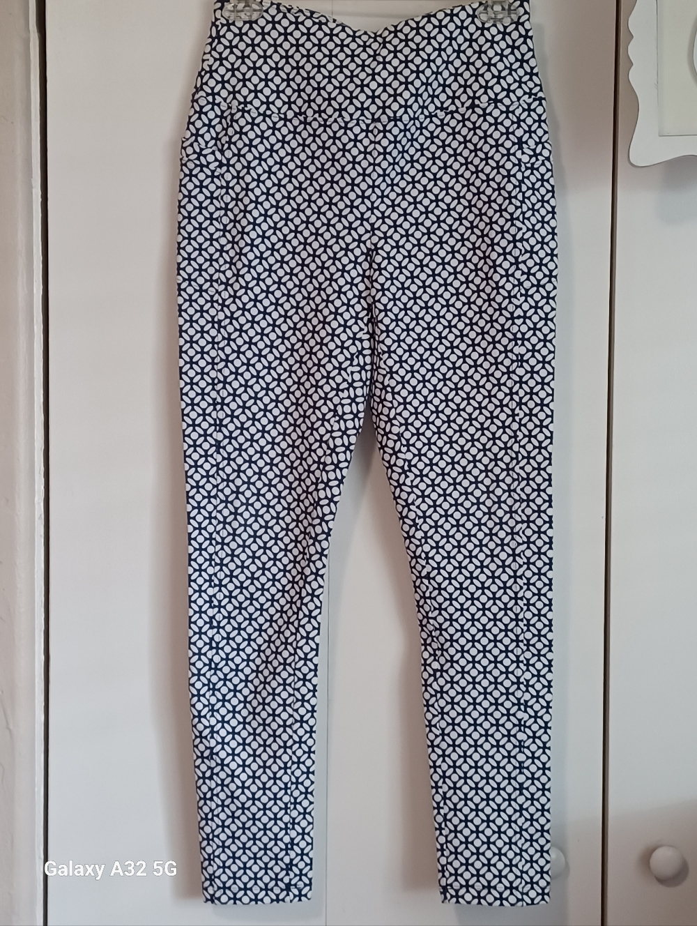 T by Talbots Navy & White Geometric Print Leggings/ Pants Sz S